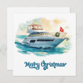 Merry Christmas Santa Sailing on a Yacht シーズンカード (正面/裏面)