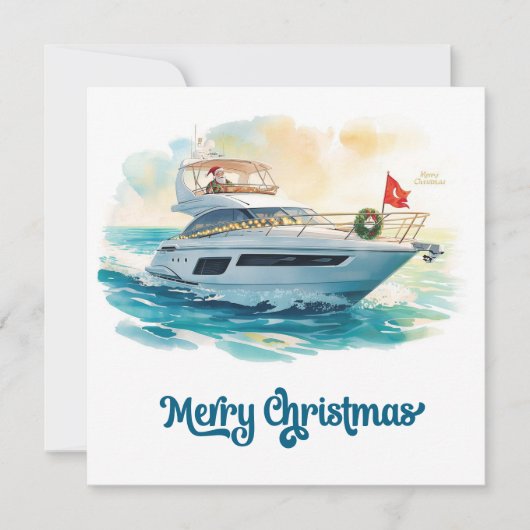Merry Christmas Santa Sailing on a Yacht シーズンカード (正面)