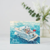 Merry Christmas Santa Sailing on a Yacht シーズンポストカード (スタンド正面)