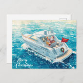Merry Christmas Santa Sailing on a Yacht シーズンポストカード (正面/裏面)