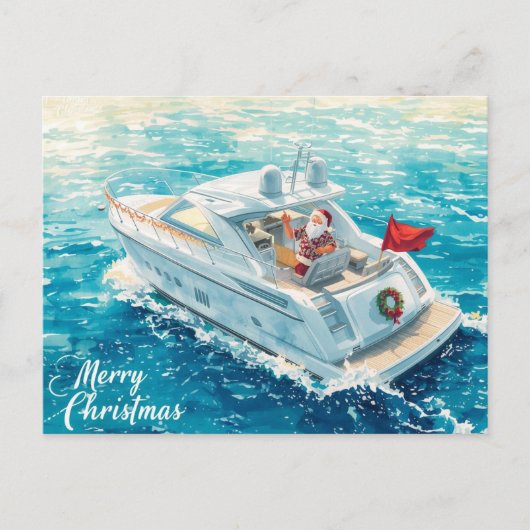 Merry Christmas Santa Sailing on a Yacht シーズンポストカード (正面)