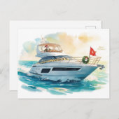 Merry Christmas Santa Sailing on a Yacht シーズンポストカード (正面/裏面)