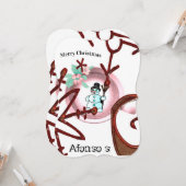 Merry Christmas Santa Snowman Flat Greeting Card カード (正面/裏面インサイチュ)