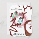 Merry Christmas Santa Snowman Flat Greeting Card カード (正面)
