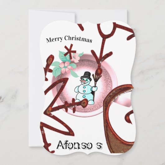 Merry Christmas Santa Snowman Flat Greeting Card カード (正面)