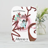 Merry Christmas Santa Snowman Flat Greeting Card カード (スタンド正面)