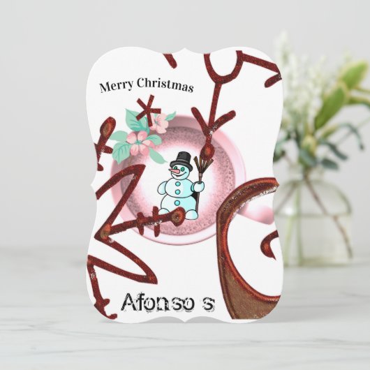 Merry Christmas Santa Snowman Flat Greeting Card カード (スタンド正面)