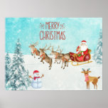 Merry Christmas Santa, Snowman, Reindeer, Forest  ポスター<br><div class="desc">Merry Christmas!</div>