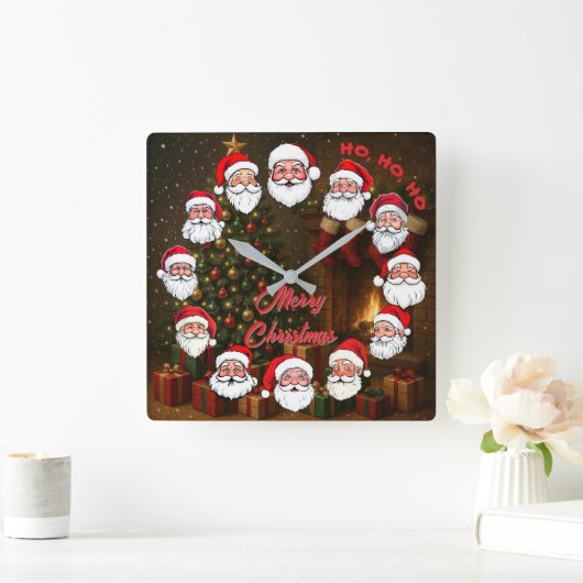 Merry Christmas Santa Wall Clock スクエア壁時計 (ホーム)