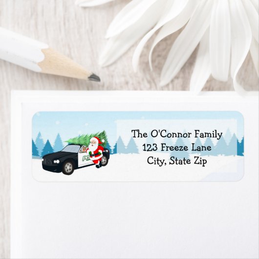 Merry Christmas Santa With Cop Car ラベル (インサイチュ)