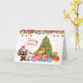 Merry Christmas Santa with Gifts & Christmas Tree  カード (黄色い花)