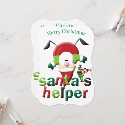 Merry Christmas Santa's Helper Flat Greeting Card カード (正面/裏面インサイチュ)