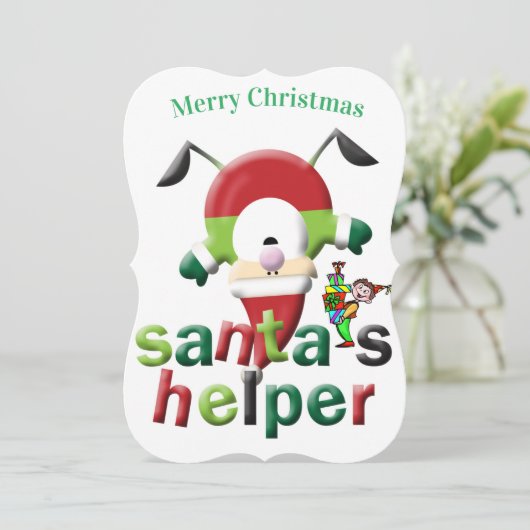 Merry Christmas Santa's Helper Flat Greeting Card カード (スタンド正面)