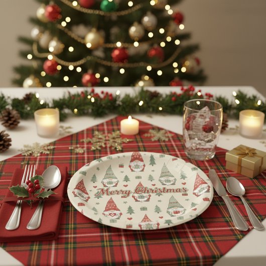 Merry Christmas Scandinavian Gnome Paper Plates ペーパープレート