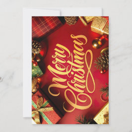 "Merry Christmas" Schrift mit Geschenken & Zapfen 招待状