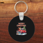 Merry Christmas Scottish Highland Cow Xmas Farm An キーホルダー (正面)