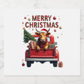 Merry Christmas Scottish Highland Cow Xmas Farm An スパークリングワインラベル (シングルラベル)