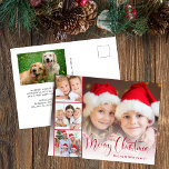 Merry Christmas Script 5写真 シーズンポストカード<br><div class="desc">写真モダンを3枚の正方形の写真のフィルム状のストリップと重ね合わせた休日はがきカード、フェスティバルのスクリプトの「Merry Christmas」とタイポグラフィのであなたの名前シンプル。別の写真と季節カスタマイズのメッセージを後ろに追加する。</div>