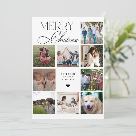Merry Christmas script 9 photo collage Christmas シーズンカード (スタンド正面)