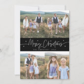 Merry Christmas Script Black Multi Photo シーズンカード (正面)