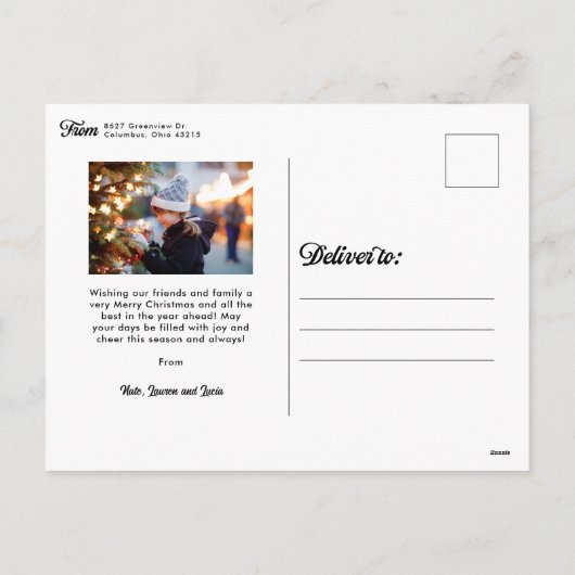 Merry Christmas script classic two photo シーズンポストカード (裏面)