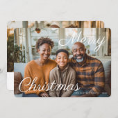 Merry Christmas Script Family Photo シーズンカード (正面/裏面)