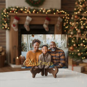 Merry Christmas Script Family Photo 箔シーズンカード