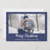 Merry Christmas Script Navy Blue Snowflake 2 Photo シーズンカード (正面)