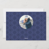 Merry Christmas Script Navy Blue Snowflake 2 Photo シーズンカード (裏面)