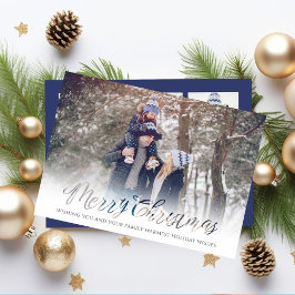 Merry Christmas Script Navy Blue Snowflake 4 Photo シーズンカード