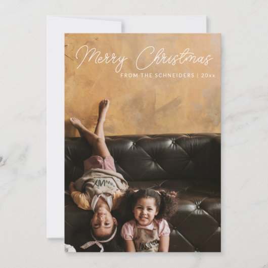 Merry Christmas Script Overlay Vertical Photo シーズンカード (正面)