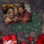 Merry Christmas Script Photo Foil Holiday Card 箔シーズンカード