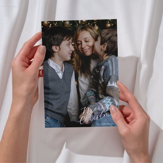 Merry Christmas Script Photo Navy シーズンカード
