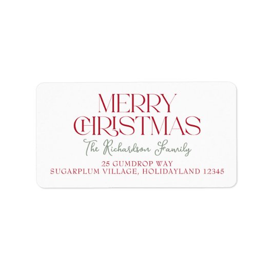 Merry Christmas Script Return Address ラベル (正面)