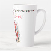 Merry Christmas Script with Whimsical Holiday Bird カフェラテマグ (右)