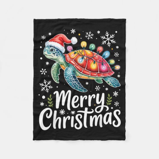 Merry Christmas Sea Turtle Christmas Lights Santa  フリースブランケット (正面)