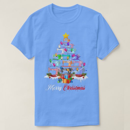 Merry Christmas Sewing Machines Xmas Tree Lights Q Tシャツ (デザイン正面)