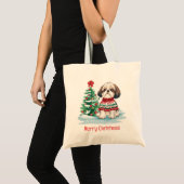 Merry Christmas Shih Tzu Dog トートバッグ (正面(商品))