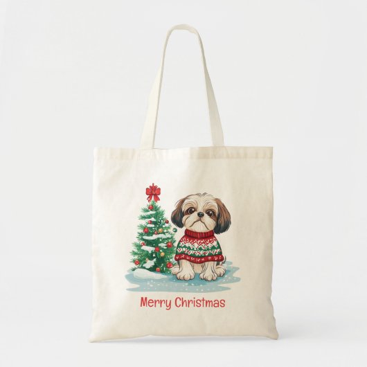 Merry Christmas Shih Tzu Dog トートバッグ (正面)