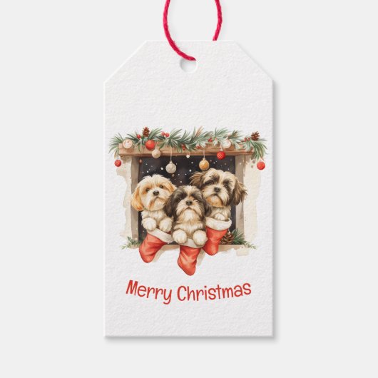 Merry Christmas Shih Tzu Dogs ギフトタグ (正面)