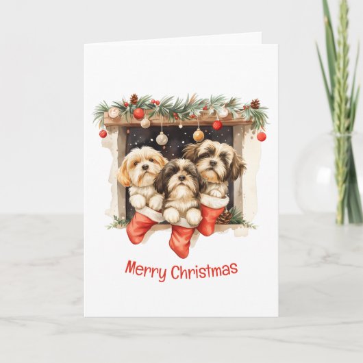 Merry Christmas Shih Tzu Dogs シーズンカード (正面)