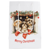 Merry Christmas Shih Tzu Dogs ミディアムペーパーバッグ (裏面)