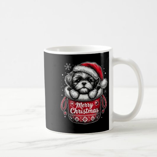 Merry Christmas Shih Tzu Graphic Tee  コーヒーマグカップ (右)