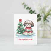 Merry Christmas Shih Tzu Santa Dog シーズンポストカード (スタンド正面)