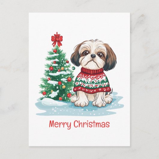 Merry Christmas Shih Tzu Santa Dog シーズンポストカード (正面)