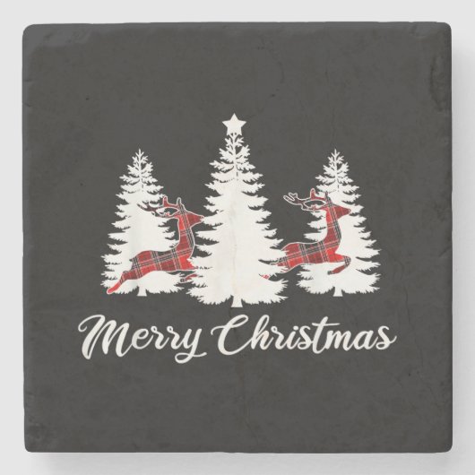 Merry Christmas Shirt for Women Buffalo Plaid Rein ストーンコースター (正面)