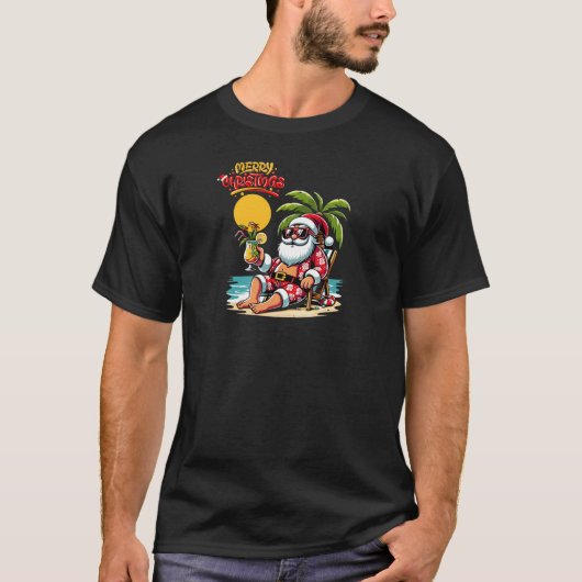 Merry Christmas Shirt _ Santa At The Beach Tシャツ (正面)