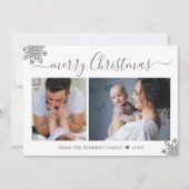 Merry Christmas Silver Snowflakes 2 Photo Collage シーズンカード (正面)