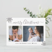 Merry Christmas Silver Snowflakes 2 Photo Collage シーズンカード (スタンド正面)