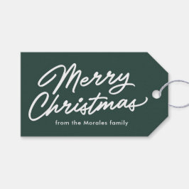 Merry Christmas simple bold script green holiday ギフトタグ